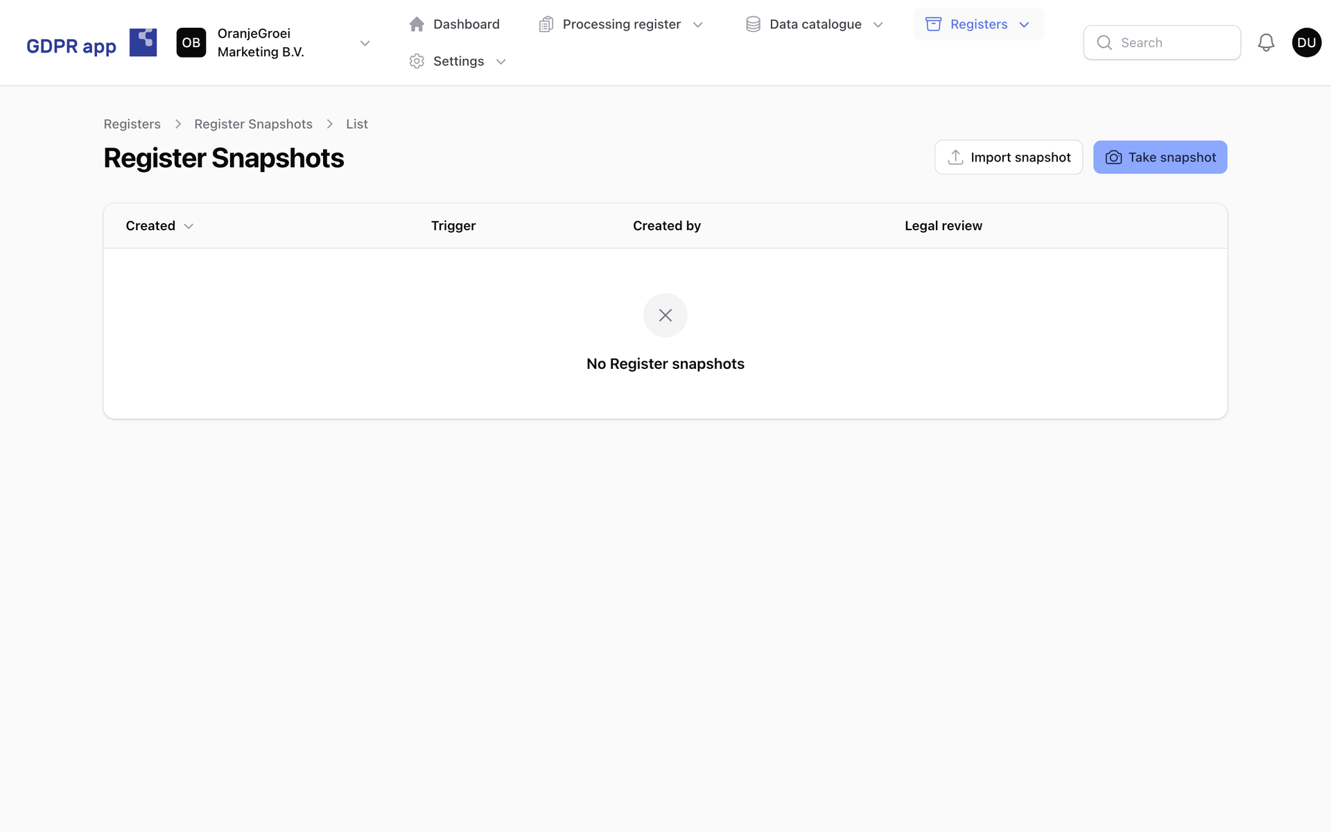 Register snapshots